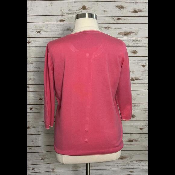 Talbots Plus Barbiecore pink/light pink button-down cardigan sweater Size 1X - Picture 4 of 5